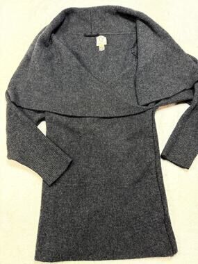 Damask 100% Cashmere Waffle Knit Drape Tunic Sweater Grey Quiet Luxury Sz OS